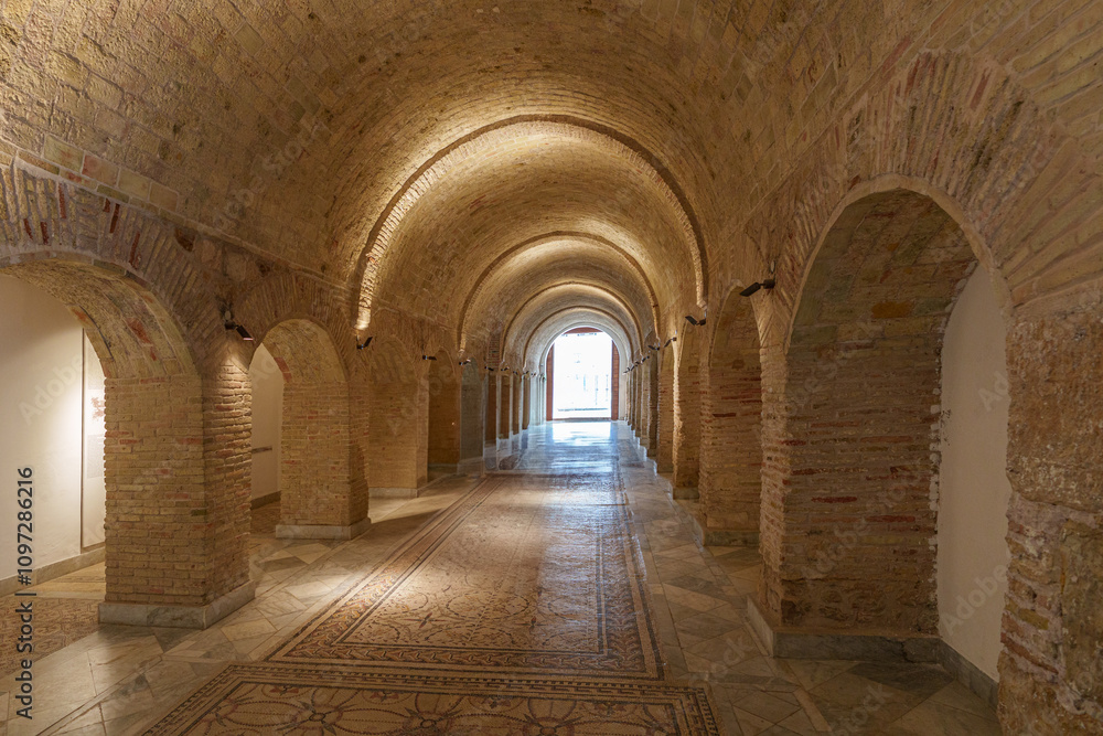 Obraz premium Beautiful arched vaults made of stone masonry create a room