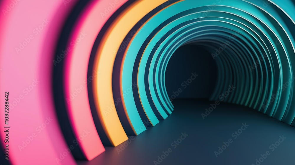Obraz premium A mesmerizing spiral of neon lines in vibrant hues of pink, blue, and green, creating a sense of depth and movement against a dark background.
