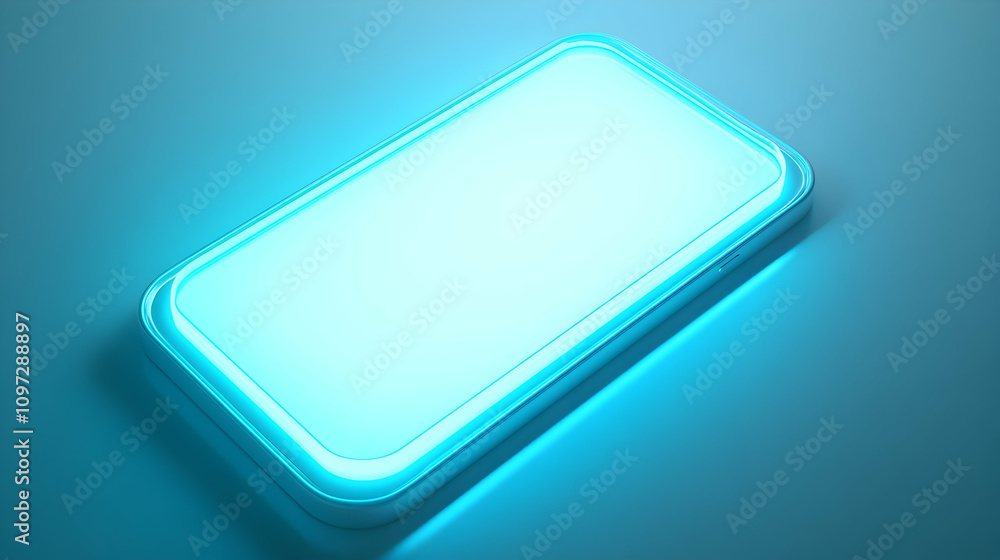 Glowing smartphone mockup on cyan background. Glowing smartphone mockup on cyan background.