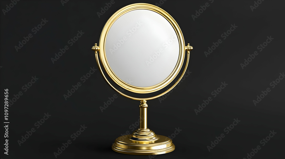 Gold oval tabletop vanity mirror isolated on black background. Gold oval tabletop vanity mirror isolated on black background.