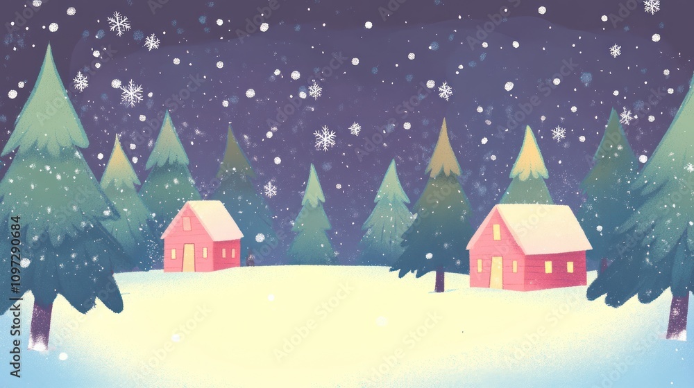 Two Cozy Red Houses in a Snowy Winter Forest Two Cozy Red Houses in a Snowy Winter Forest