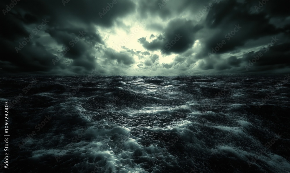 Stormy ocean waves under dark clouds, turbulent sea, dramatic sky, moody atmosphere, intense weather conditions Stormy ocean waves under dark clouds, turbulent sea, dramatic sky, moody atmosphere, intense weather conditions
