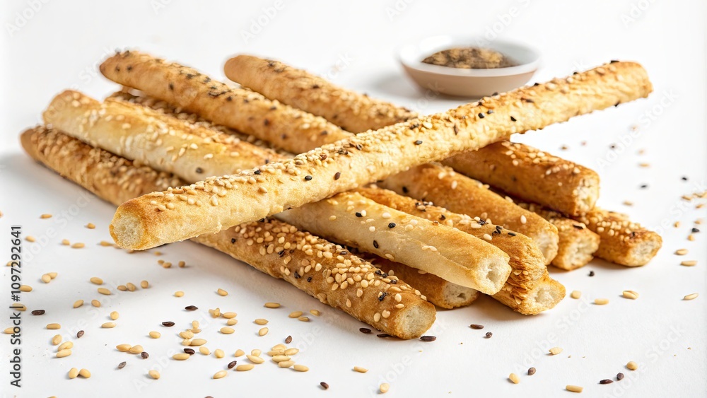Crunchy Sesame Seed Breadsticks for Culinary Presentation and Snack Display Crunchy Sesame Seed Breadsticks for Culinary Presentation and Snack Display