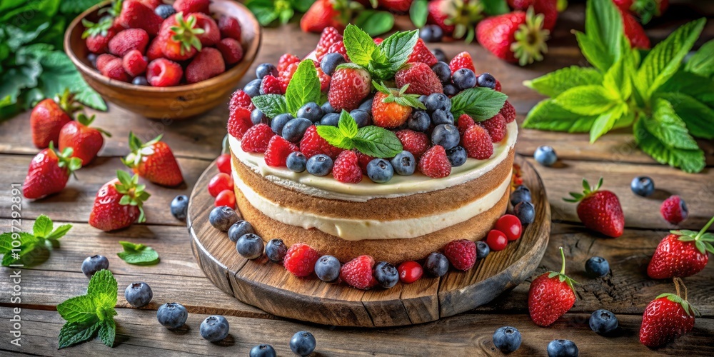 Delicious Cake with Fresh Berries and Mint - A Vibrant Dessert Delight for Celebrations and Events, Perfect for Summer Gatherings, Birthdays, and Special Occasions - Captivating Food Photography Delicious Cake with Fresh Berries and Mint - A Vibrant Dessert Delight for Celebrations and Events, Perfect for Summer Gatherings, Birthdays, and Special Occasions - Captivating Food Photography