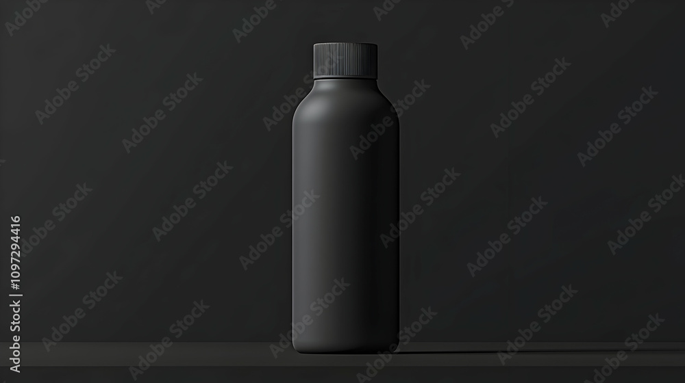 Matte black bottle mockup on dark background. Matte black bottle mockup on dark background.