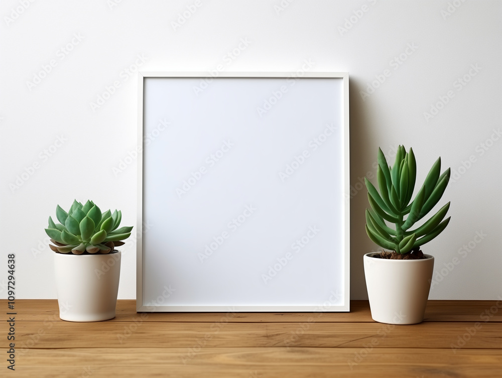 Hyper-Realistic Blank Poster Mockup with Plants Hyper-Realistic Blank Poster Mockup with Plants