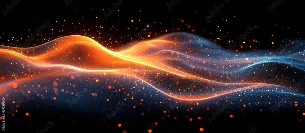 Abstract Glowing Waves of Orange and Blue Particles Abstract Glowing Waves of Orange and Blue Particles