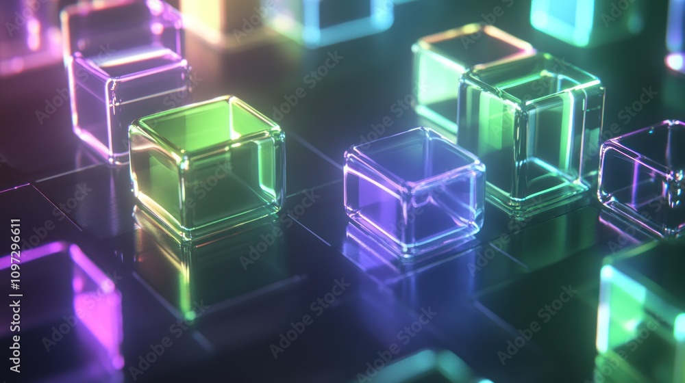 Neon Cubes Abstract 3D Render Neon Cubes Abstract 3D Render