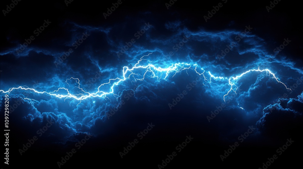 Electrifying Night Sky: A Stunning Display of Blue Lightning Bolts Across a Dark, Dramatic Cloudscape Electrifying Night Sky: A Stunning Display of Blue Lightning Bolts Across a Dark, Dramatic Cloudscape