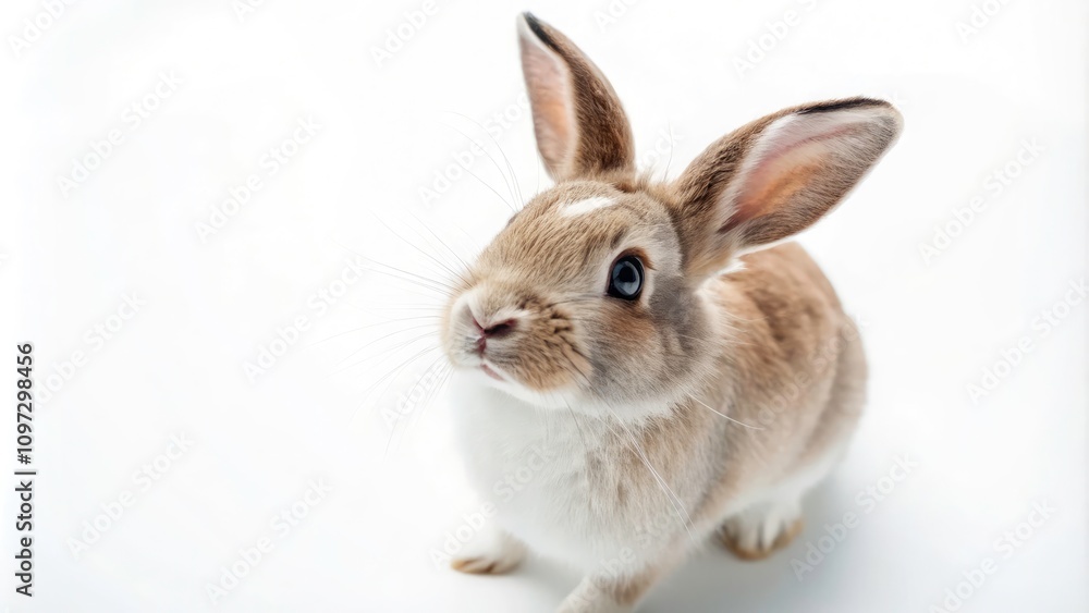Minimalist Stock Photography of a Gentle Smiling Rabbit with Large Eyes on a Clean White Background Minimalist Stock Photography of a Gentle Smiling Rabbit with Large Eyes on a Clean White Background