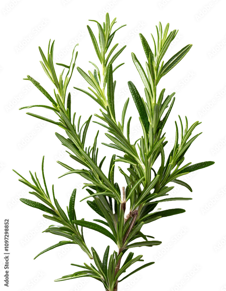 Fototapeta premium Rosemary Leaves Drifting Elegantly on a White Background