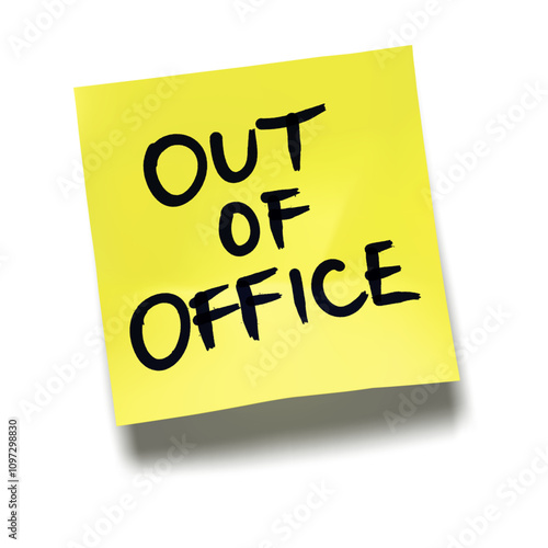 ‘Out of Office’ written on yellow sticky note with cast shadow 