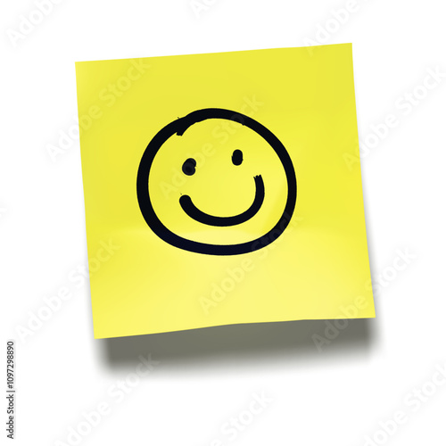 Happy face doodle on a yellow sticky note with cast shadow