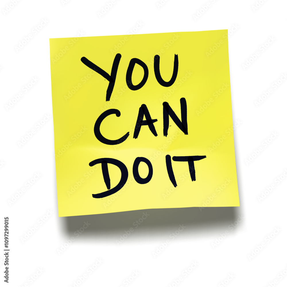 ‘You Can Do It’ written on yellow sticky note with cast shadow 