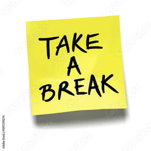 ‘Take a Break’ written on yellow sticky note with cast shadow 