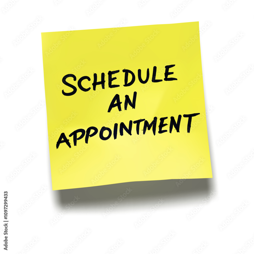 ‘Schedule an Appointment’ written on yellow sticky note with cast shadow ‘Schedule an Appointment’ written on yellow sticky note with cast shadow