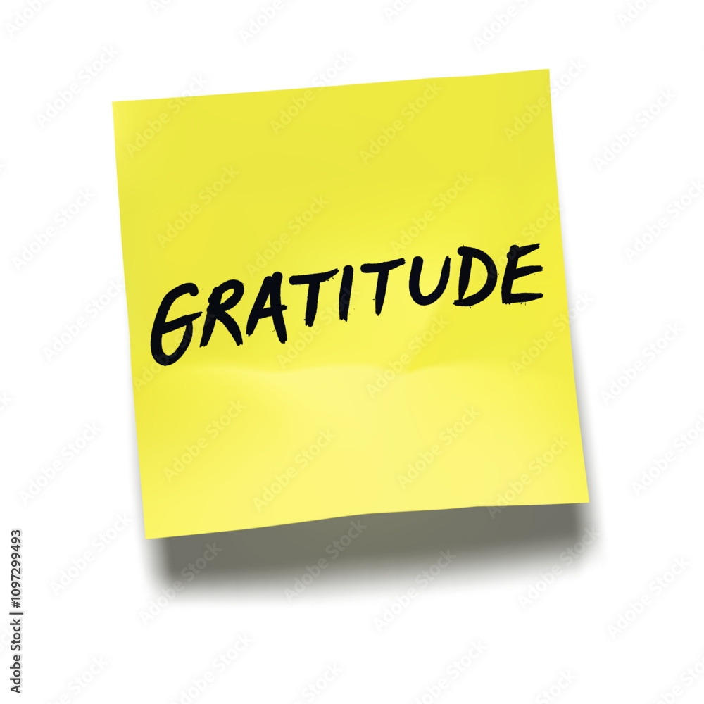 Word ‘Gratitude’ written on yellow sticky note with cast shadow Word ‘Gratitude’ written on yellow sticky note with cast shadow