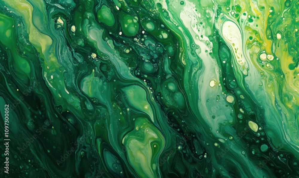 Abstract green fluid art, swirling patterns, vibrant shades of green, yellow highlights, organic shapes, glossy texture, modern design Abstract green fluid art, swirling patterns, vibrant shades of green, yellow highlights, organic shapes, glossy texture, modern design
