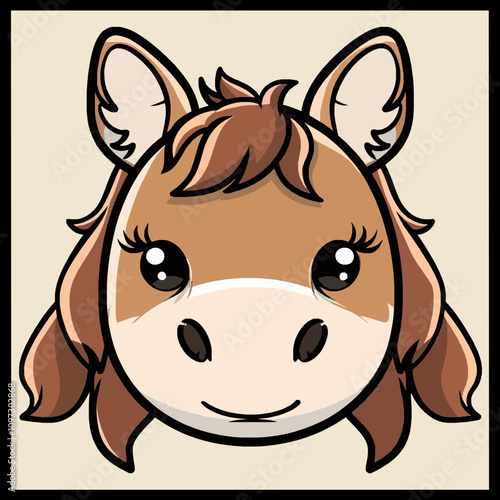 Adorable Cartoon Horse Face with Cheerful Expression and Design