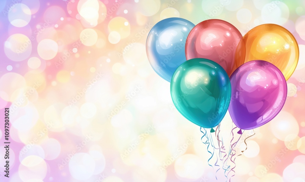 Colorful balloons celebration, vibrant hues, festive atmosphere, soft bokeh background, party decoration, cheerful mood Colorful balloons celebration, vibrant hues, festive atmosphere, soft bokeh background, party decoration, cheerful mood