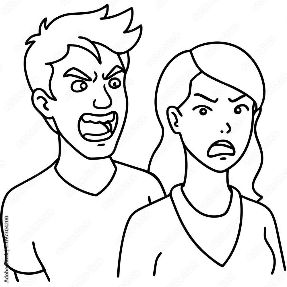 and drawn angry couple and drawn angry couple