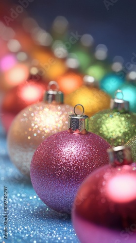 Vibrant and Shimmering Christmas Ornaments in a Festive Display