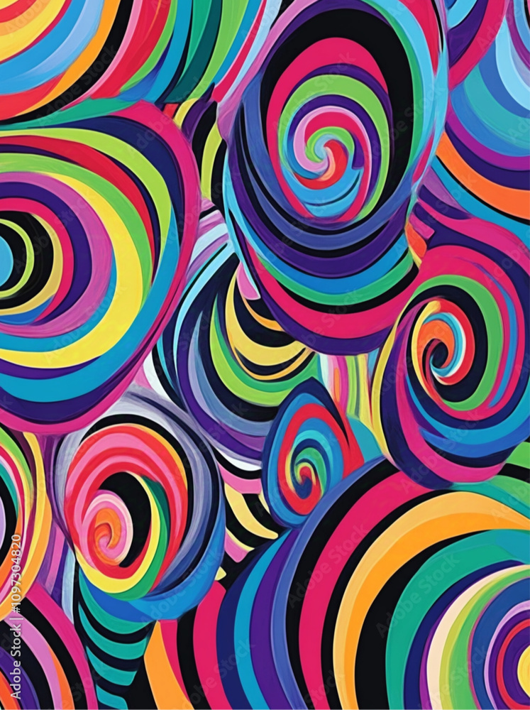 A psychedelic digital art piece featuring swirling patterns of vibrant colors, creating an abstract and mesmerizing background for design use. The pattern is filled with bold hues like blue, purple A psychedelic digital art piece featuring swirling patterns of vibrant colors, creating an abstract and mesmerizing background for design use. The pattern is filled with bold hues like blue, purple