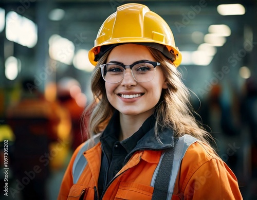 Portrait of young woman working in industry dressed in safety equipment