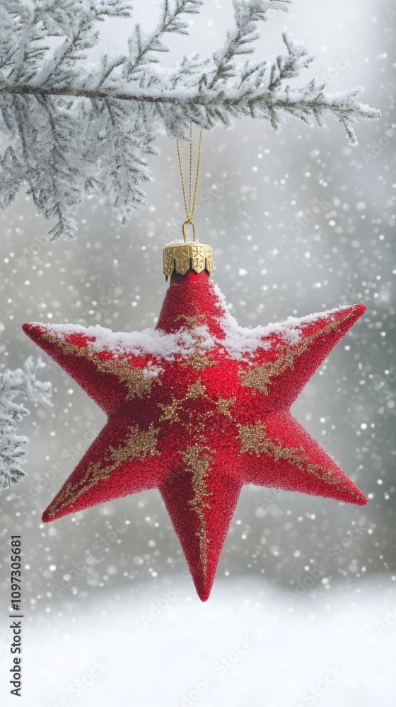 Elegant Red Star Ornament Adorned with Snowflakes for Holiday Decor Elegant Red Star Ornament Adorned with Snowflakes for Holiday Decor