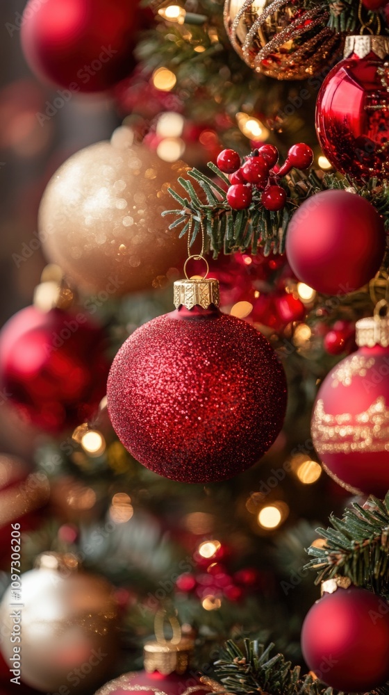 Fototapeta premium Vibrant Christmas Ornaments on a Festive Tree