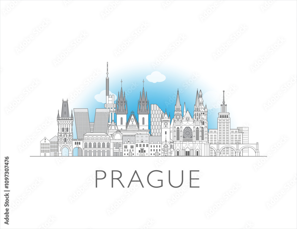 Fototapeta premium Prague skyline cityscape vector illustration