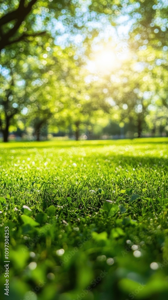 Lush Green Grass Under a Sunlit Canopy of Trees Lush Green Grass Under a Sunlit Canopy of Trees