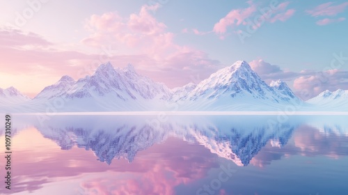 Breathtaking snow-capped mountains reflecting in