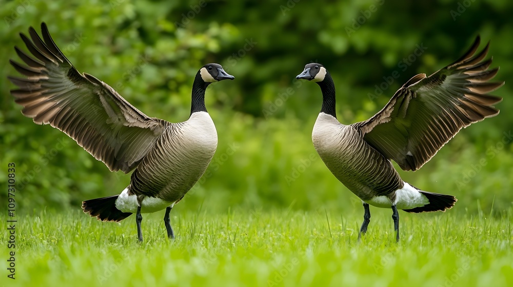 Geese pair defending territory against intruders, wildlife, birds, territorial, pairing, geese Geese pair defending territory against intruders, wildlife, birds, territorial, pairing, geese