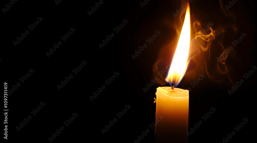 Single white candle burning with a bright flame against a dark background, creating a sense of warmth, hope, and remembrance. Ideal for spiritual, memorial, or contemplative projects. Single white candle burning with a bright flame against a dark background, creating a sense of warmth, hope, and remembrance. Ideal for spiritual, memorial, or contemplative projects.