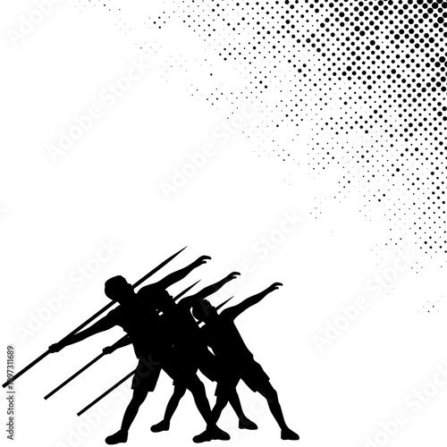 javelin throwing male silhouette background template vector