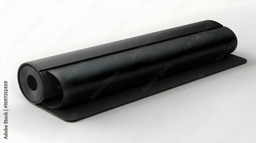 Rolled black material on stand, isolated on white background. Rolled black material on stand, isolated on white background.