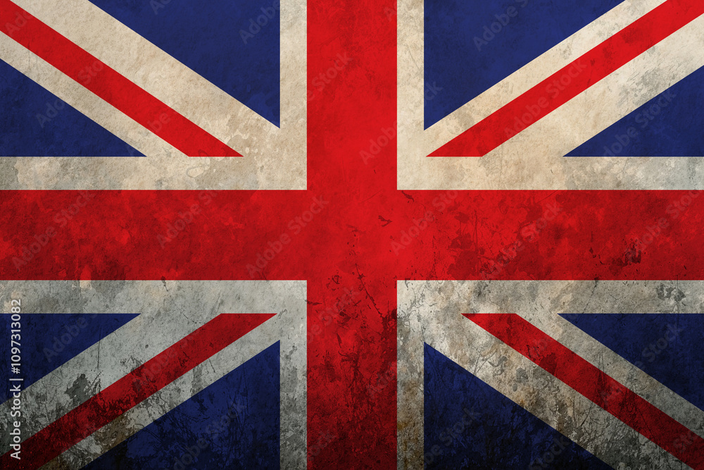 Fototapeta premium The United Kingdom or Union Jack grunge flag. Vintage, retro style. High resolution, hd quality. Item from my grunge flags collection. United Kingdom UK flag on the grunge concrete wall.