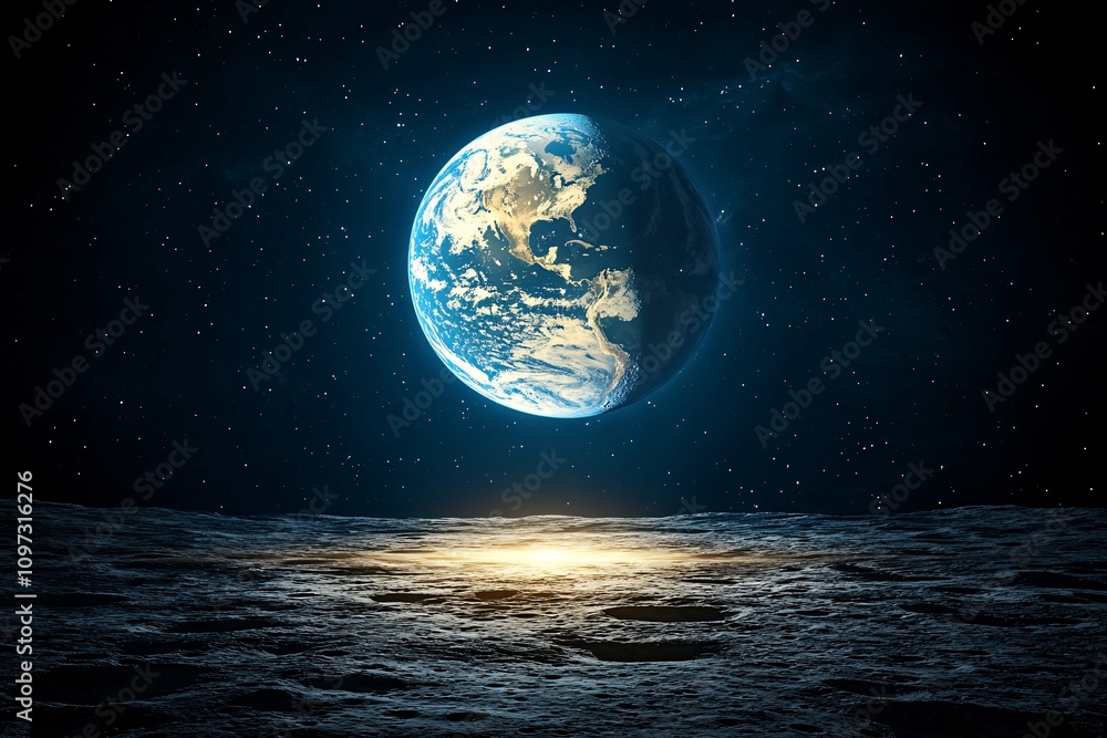 Earth from lunar surface space exploration digital art starry background unique perspective cosmic beauty Earth from lunar surface space exploration digital art starry background unique perspective cosmic beauty