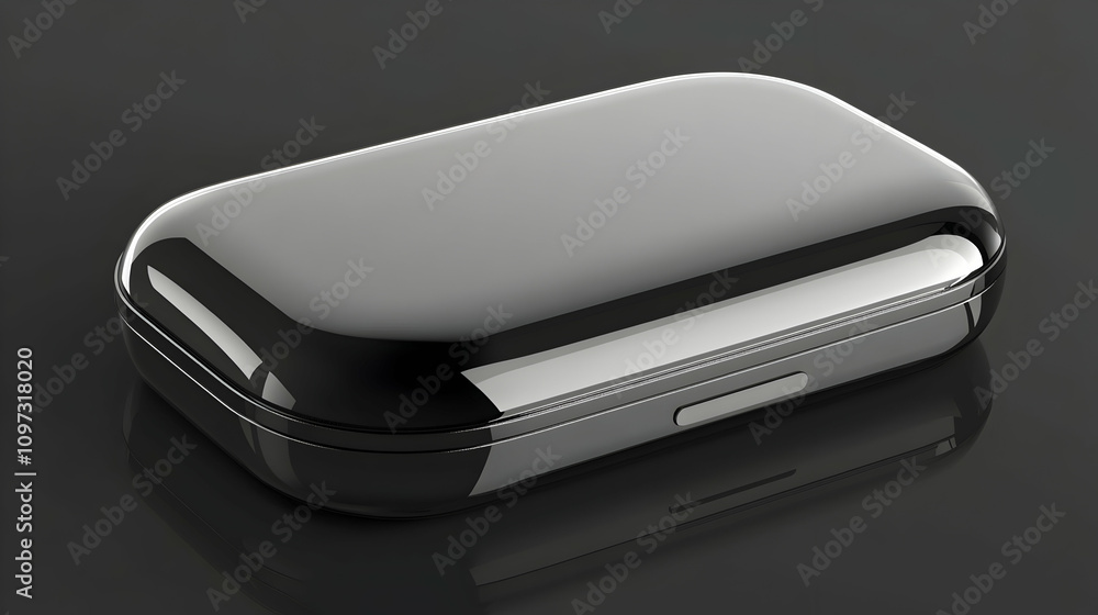 Sleek black case on reflective surface. Sleek black case on reflective surface.