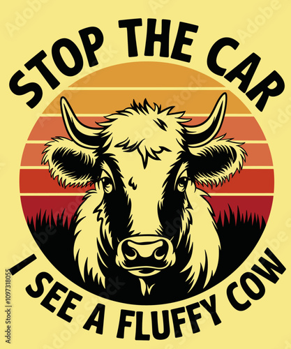Stop the car I see a fluffy cow,funny illustration