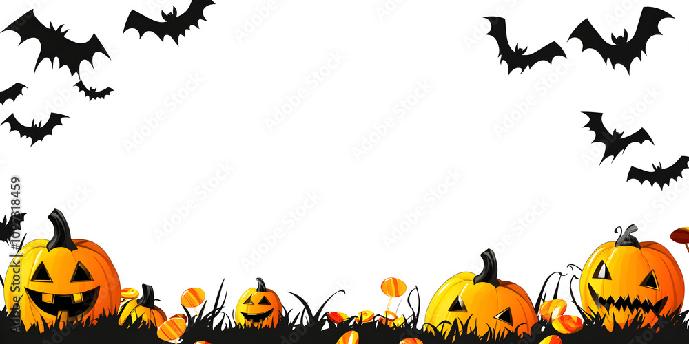 Halloween Scene with Pumpkins and Bats Halloween Scene with Pumpkins and Bats