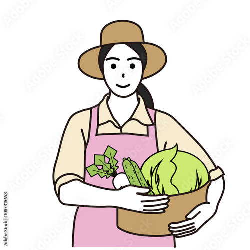 収穫物を持った農業者のイラスト