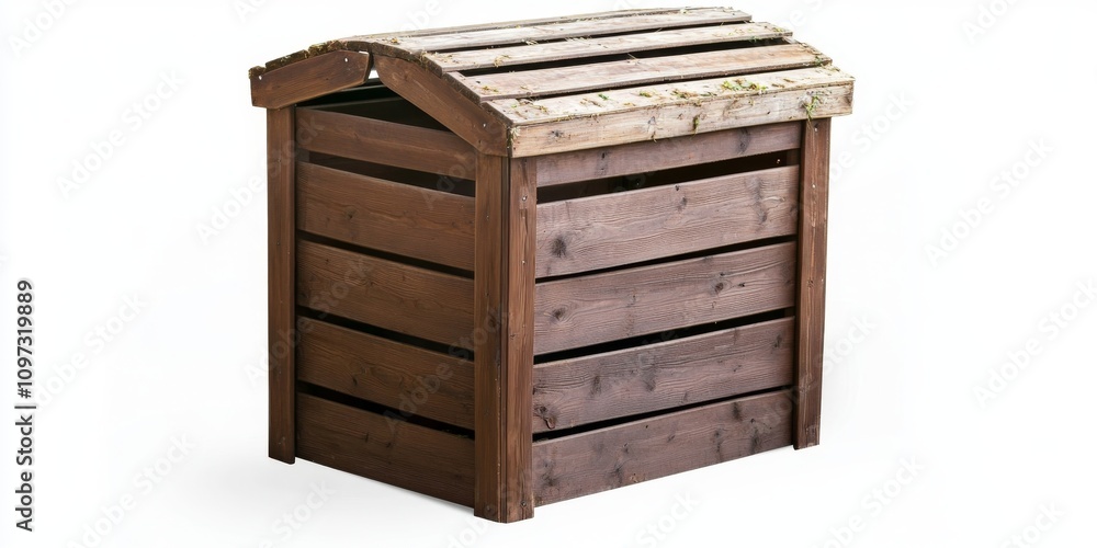Wooden compost bin with slatted design and curved roof Wooden compost bin with slatted design and curved roof
