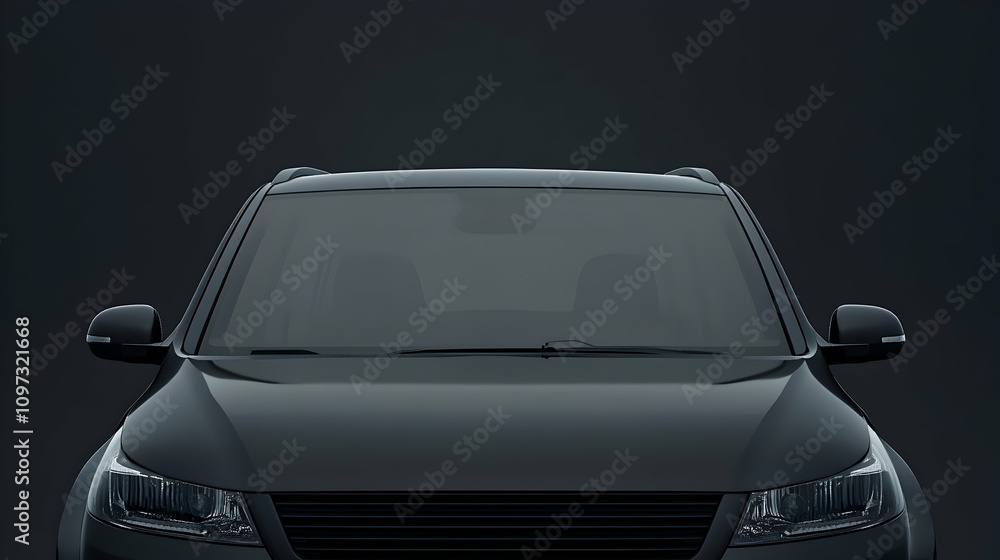 Fototapeta premium Sleek black SUV, front view, dark background.