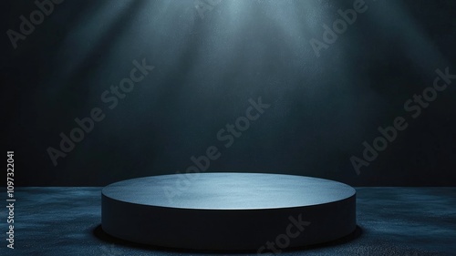 A Circular Pedestal Illuminated by a Spotlight in a Dark Setting