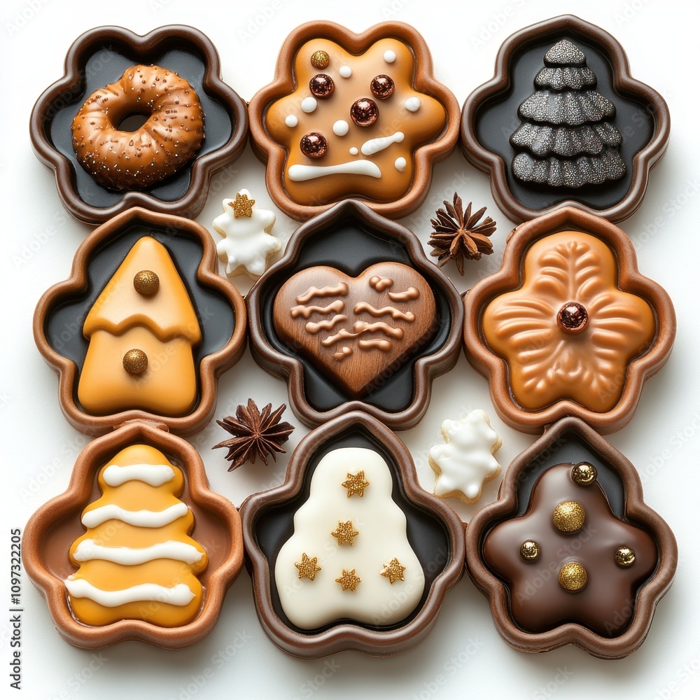 A sticker of a set of Christmas-themed cookie cutters, isolated on white background A sticker of a set of Christmas-themed cookie cutters, isolated on white background