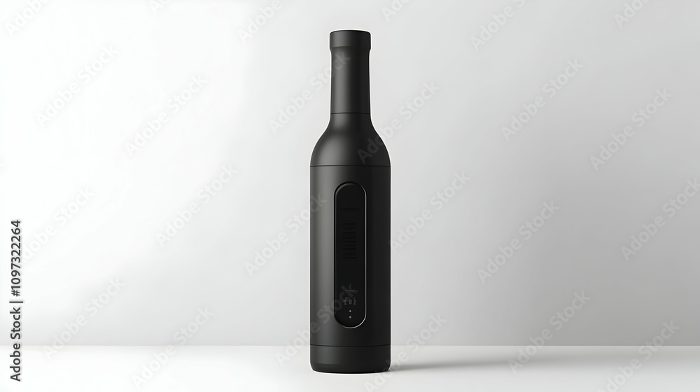 Sleek black wine bottle with minimalist design, isolated on white background. Sleek black wine bottle with minimalist design, isolated on white background.