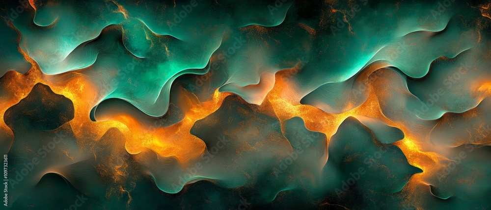 Abstract green and orange nebula like patterns, blending luminous textures and intricate shapes into a cosmic inspired high resolution artistic composition Abstract green and orange nebula like patterns, blending luminous textures and intricate shapes into a cosmic inspired high resolution artistic composition
