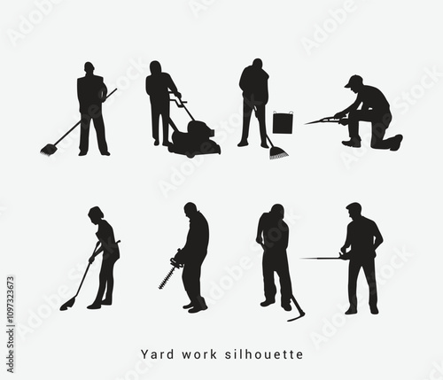 Vector hand drawn yard work silhouette set